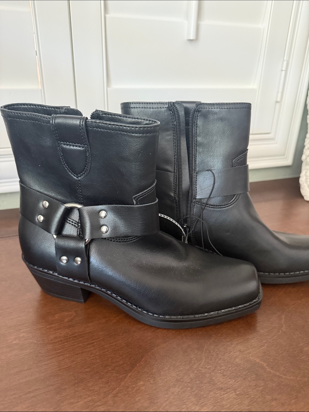 Indigo Black Studded Harness Moto Ankle Boots